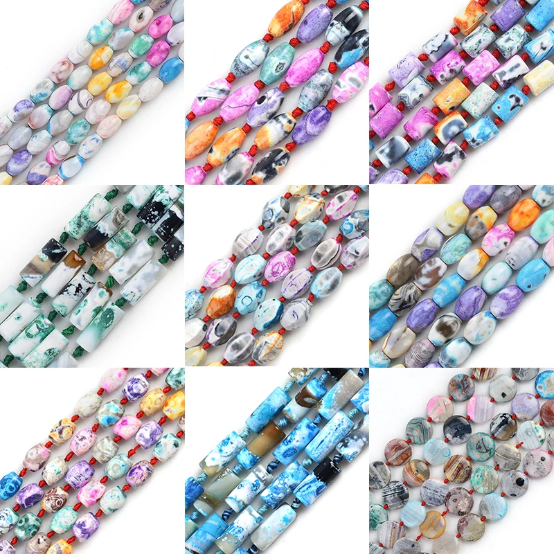 

Wholesale Natural Stone Colorful Fire Agates Loose Spacer Beads For Jewelry Making DIY Charm Necklace Bracelet Accessories 7.5''