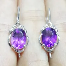 Натуральный настоящий аметист, серьги-кольца,, серебро 925 пробы 1.8ct* 2 шт, драгоценные камни, хорошее ювелирное изделие C91146