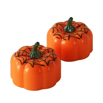 

12pcs Halloween Spider Web Pumpkin Candle Lamps Flameless LED Night Lamps Battery Powered Home Party Decorations Gift