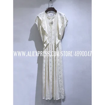 

High-quality ruffled hollow crocheted lace waist thin elegant large dress silk lining two-piece suit Exquisite party dress