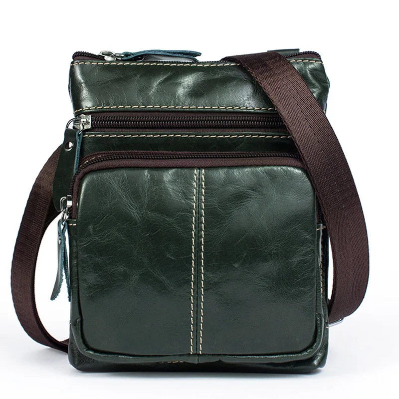 Мужская сумка на плечо из натуральной кожи в стиле ретро, сумки через плечо для мужчин, сумки из коровьей кожи, деловые повседневные Маленькие Мужские сумки на молнии - Цвет: Dark green