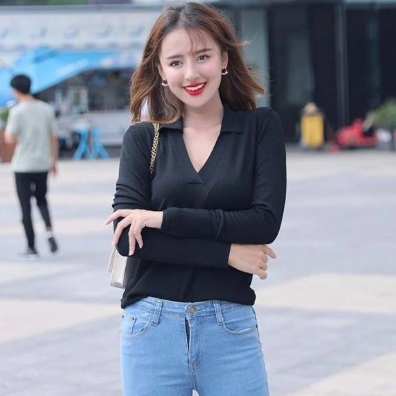 Sweater Women 2019 New V-Neck Basic Slim Knitted Pullover Sweaters Pullovers Knitted Jumper Ladies Autumn Spring Sweater