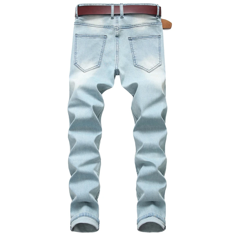 

2020 Spring New Men's Light Blue Slim Jeans Fashion Casual Advanced Stretch Jeans Male Brand