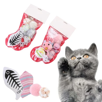 

Plush Christmas Pet Cat Stocking Toys Set Pet Toy with Small Toys Set For Cat Toy Pets Kitten Toys