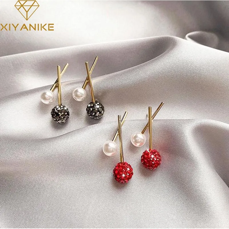 XIYANIKE Wedding Elegant Jewelry New Brand Design Gold Color Round Pearl Stud Earrings For Women Ear Accessories Wholesale | Украшения и