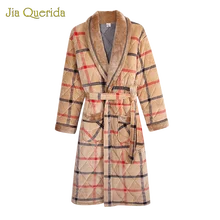 Мужской халат, зимний теплый халат, 3 слоя, мягкий, с длинным рукавом, в клетку, бархат, кимоно, Мужская Ночная одежда, роскошное, мужской халат, зимнее кимоно