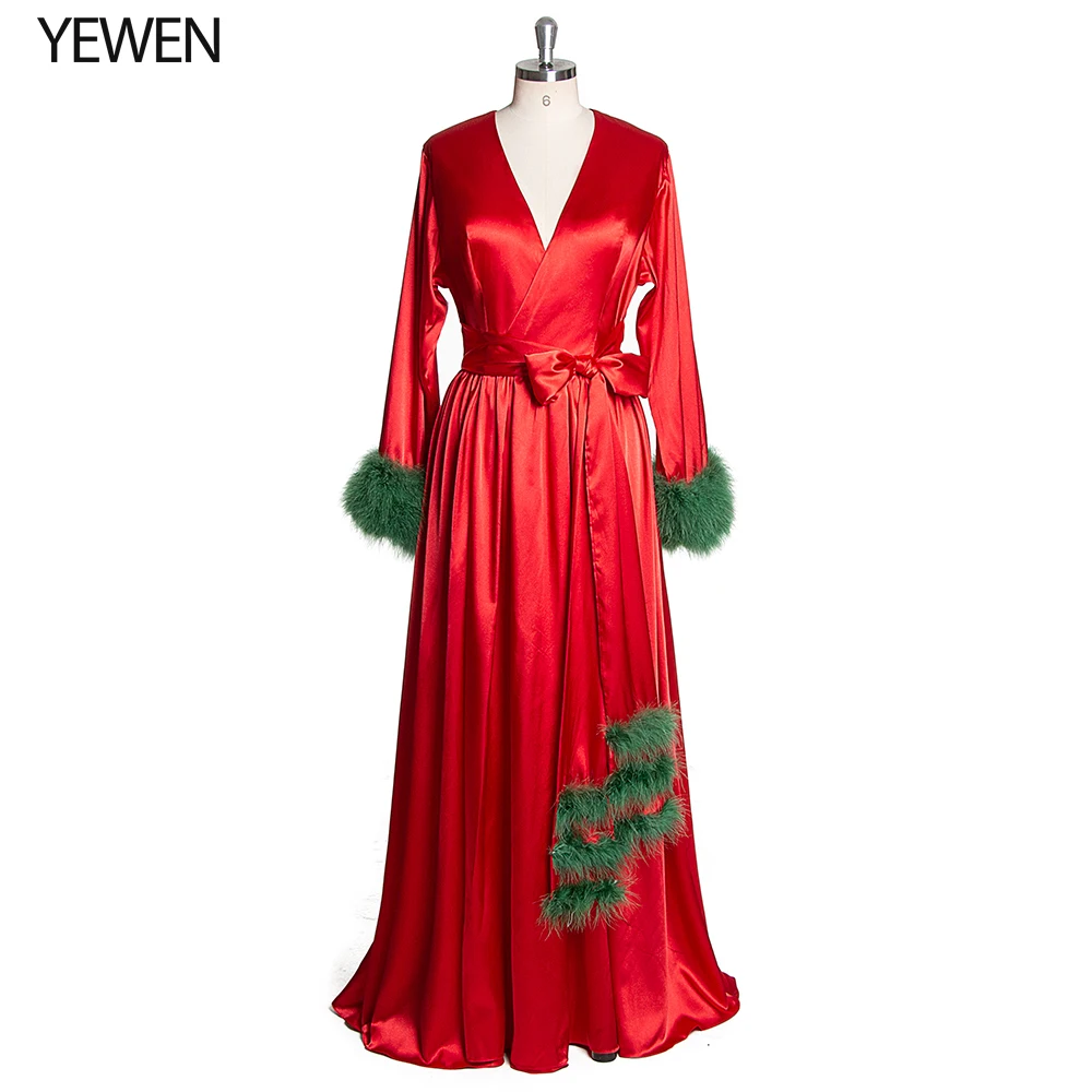 Вечерние платья с перьями YEWEN сексуальные длинные вечерние платья бордового цвета с v-образным вырезом и разрезом на год Robe De Soiree