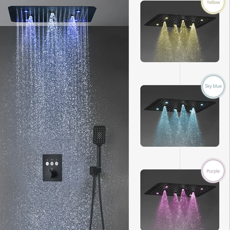 

Thermostatic Button Shower Mixer Set 20 Inch rain mist ultra thin ceiling showerhead LED Color Bathroom Shower System