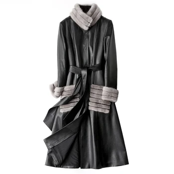 

Autumn Winter Jacket Women Tops Korean Real Genuine Leather Jacket Vintage Mink Fur Collar Sheepskin Coat Female Jacket ZT1750