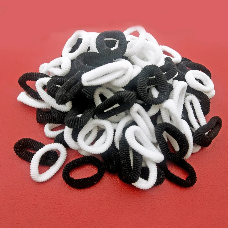 white and black 100 шт.,, Размер 1,5 см, цветная детская эластичная резинка для волос, маленькое кольцо, резиновый конский хвост, аксессуары для девочек, резинка для волос - Цвет: white and black
