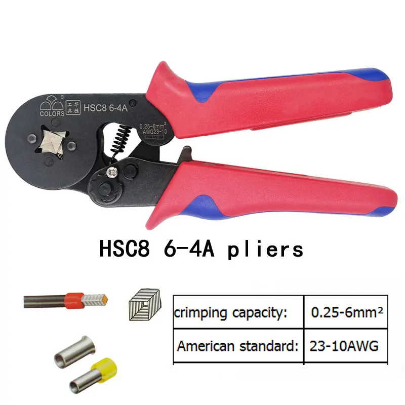 HSC8 6-4A Трубчатые обжимные инструменты Мини Электрические плоскогубцы HSC8 10SA 0,25-10mm2 23-7AWG 6-4A/6-6A 0,25-6mm2 Высокоточный набор зажимов - Цвет: HSC8 6-4A