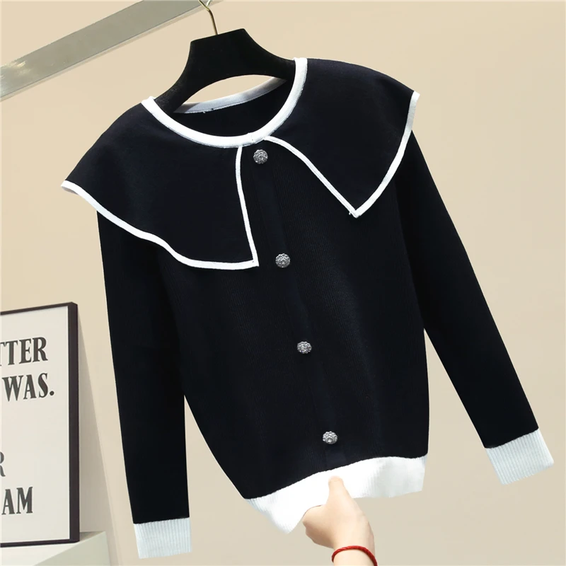 

Doll Collar Sweater Women's Black Sweater Sweter Mujer New Thick Autumn and Winter Sweater Coat Female Jumper Nancylim