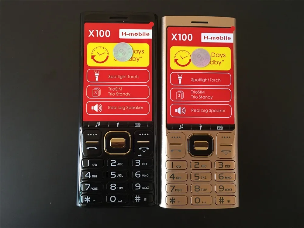 H Mobile X100 Мобильный телефон 2 8 &quotТри sim карты Bluetooth фонарик MP3 MP4 FM камера Whatsapp BigHorn