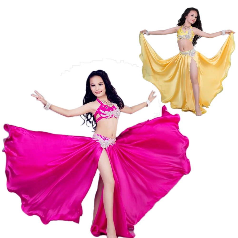 

Girl Luxury Belly Dance Costume Set 2PC Stage Performance Bra Long Skirt Childrenl Bellydance Practice Clothes Kids Dancing Suit