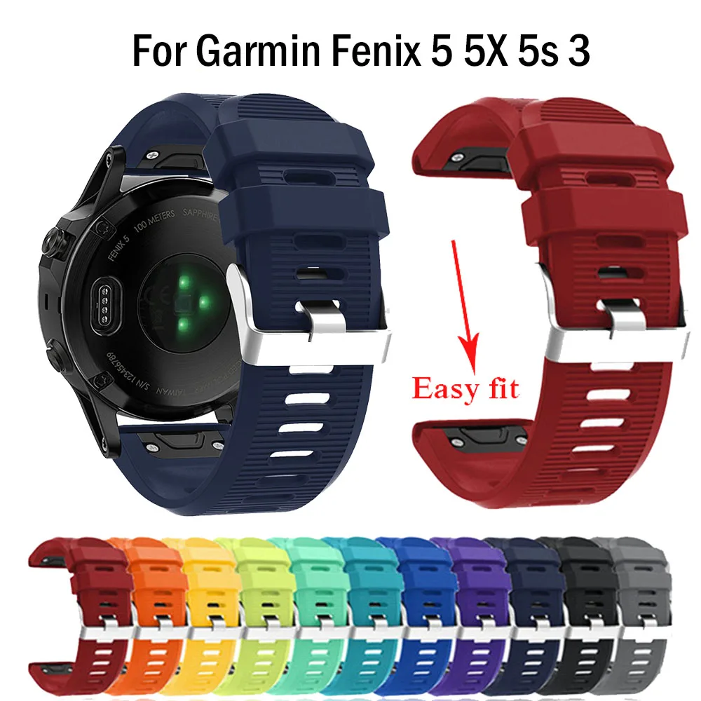 Ремешок для часов 26, 20, 22 мм, ремешок для часов Garmin Fenix 5, 5X, 5S, 3, HR, Fenix 5X Plus, быстросъемный силиконовый ремешок Easyfit