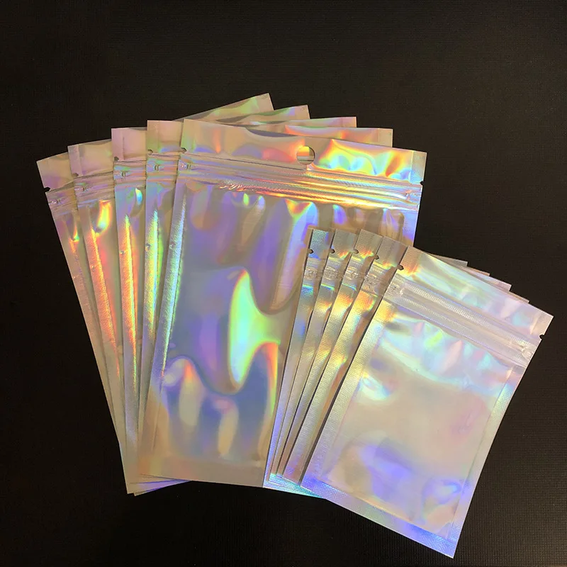 10pcs Eyelashe Package In Bulk Holographic Laser Zip Lock Bag Necklace Storage Sticker Wholesale Jewelry Bag Gift Packaging