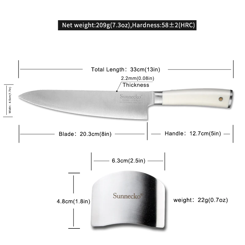 Sunnecko " шеф-поварский нож с протектором для пальцев, немецкое лезвие из 1,4116 стали, ручка из АБС-пластика, безопасная защита для рук