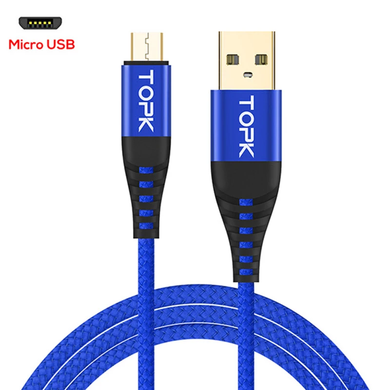 TOPK Micro USB кабеля нейлона плетеный кабель синхронизации данных для samsung S7 край Xiaomi Redmi 4X Android мобильного телефона кабель - Цвет: Blue