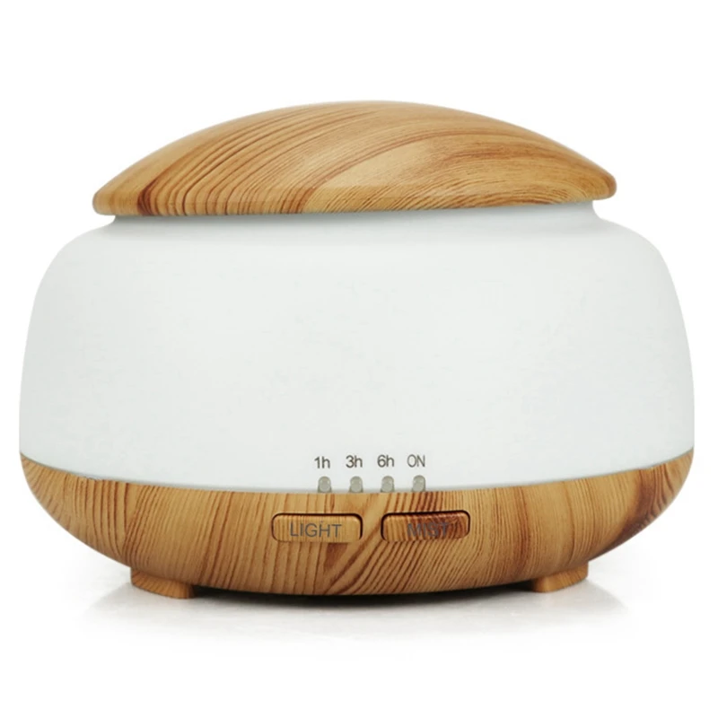300Ml Ultrasonic Air Humidifier Aroma Essential Oil Diffuser With Wood Grain 7 Color Changing Led Lights For Bedroom Living Room