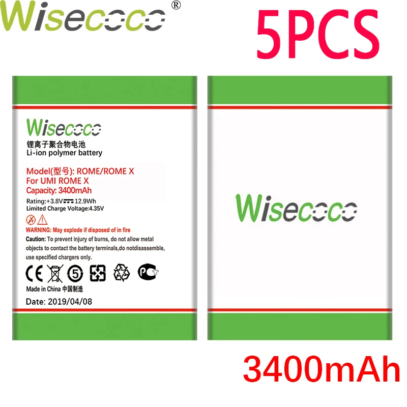 Wiscoco 5 шт. 3400 мАч римская батарея для UMI Рим X мобильного телефона новейшее производство высокое качество батарея+ номер отслеживания