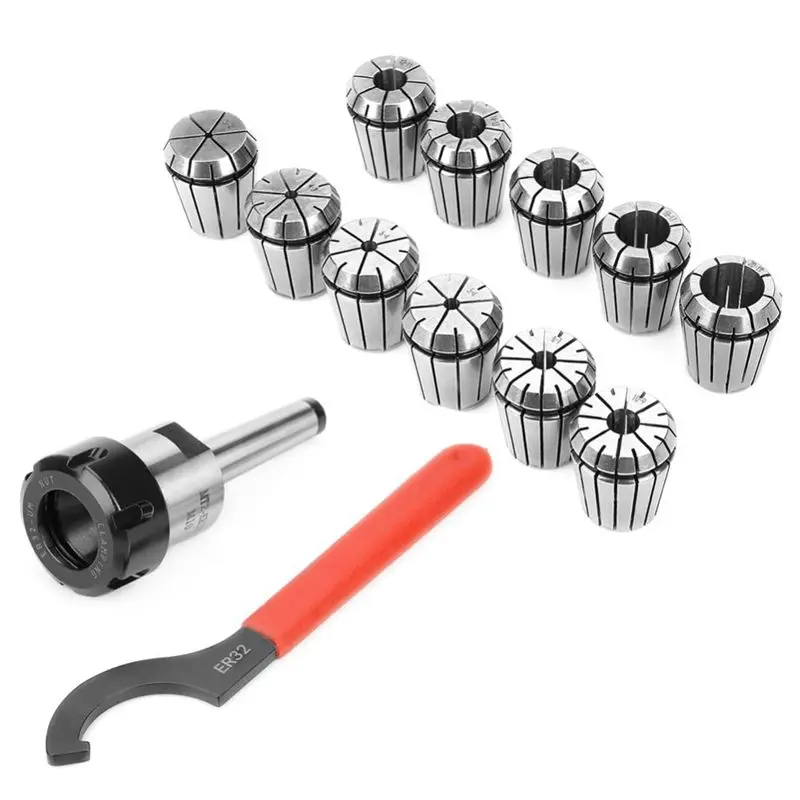

Precision ER32 Collet Chuck Set + MT2 Shank Handle Holder+ Spanner for Milling Machine with Box