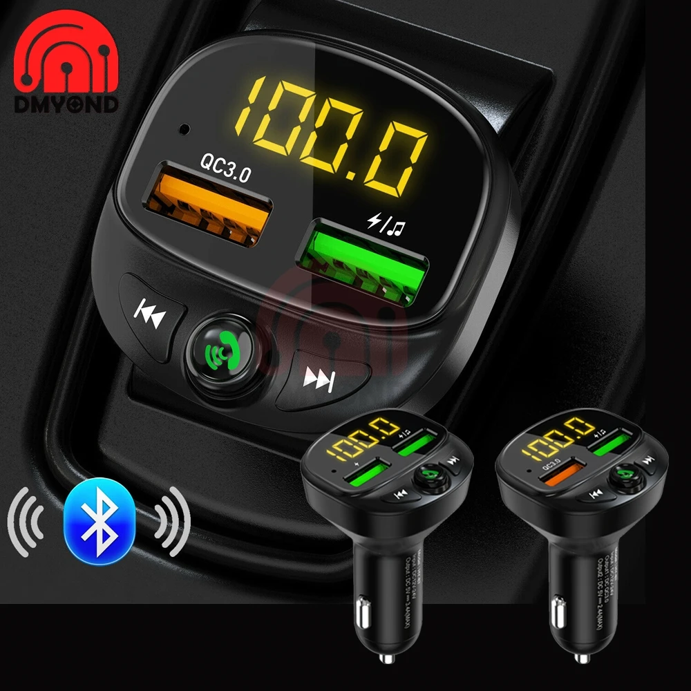 QC3.0 Bluetooth 5.0 DC12V FM Transmitter Multi Volt Voltage Meter Monitor Dual USB LCD Digital Voltmeter for Car Fast Chargering