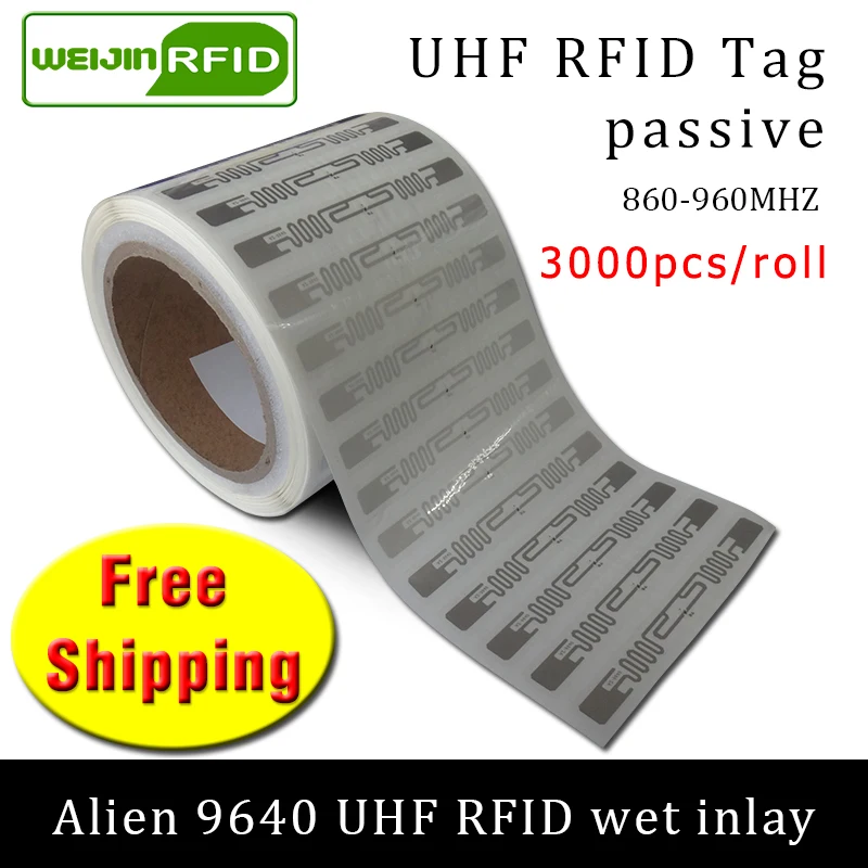 UHF RFID этикетка наклейка Alien 9640 EPC6C влажная инкрустация 915mhz868mhz860 960MHZ Higgs3 3000 шт