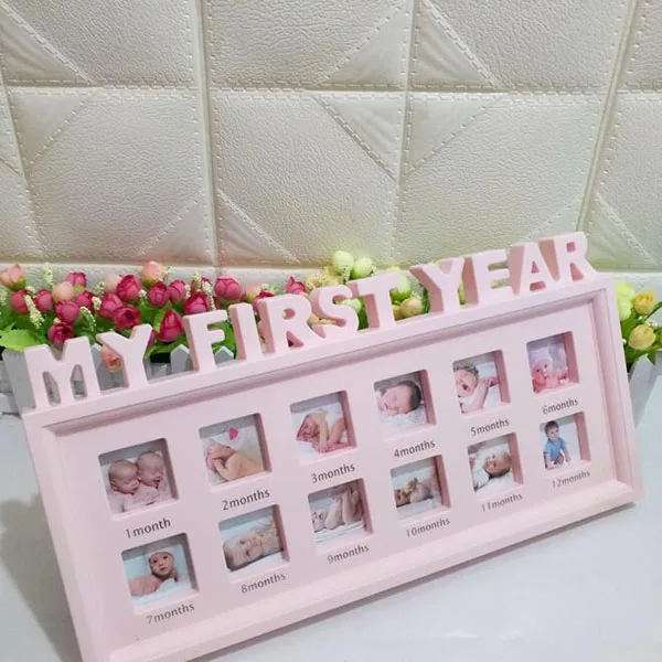 New Kids Birthday Gift My First Year Baby 12 Months Picture Photo Frame Display Newborn Photo Frame Picture Home Decor Ornaments - Цвет: Pink