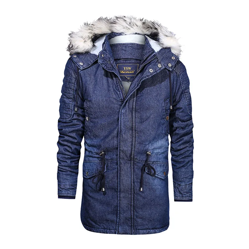 Mcikkny, мужские зимние теплые джинсовые куртки, пальто с меховым воротником, толстая длинная куртка, верхняя одежда для мужчин, парка, размер M-3XL, термо