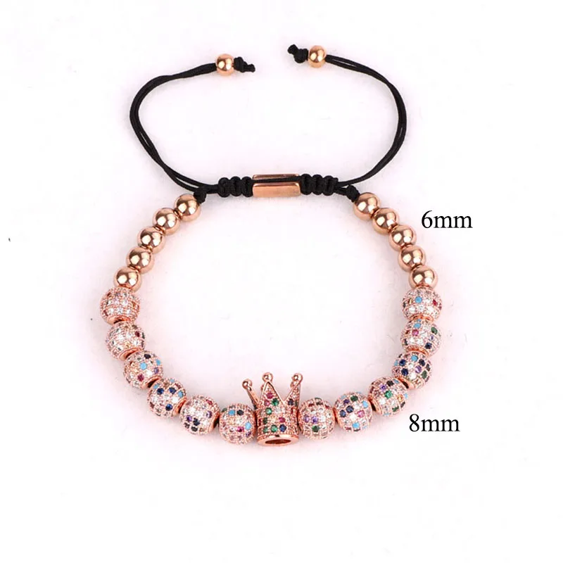 High Quality Luxury Multi Color CZ Pave Ball Crown Charms Beads Bracelet Women Jewelry Friendship Adjustable Bracelet Lady - Image 6