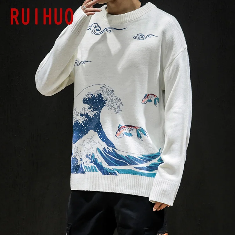 RUIHUO, волнистый принт, зимний свитер, мужское пальто, осенний свитер, мужское зимнее пальто, пуловер и свитеры для мужчин, осень, Корейская одежда 5XL