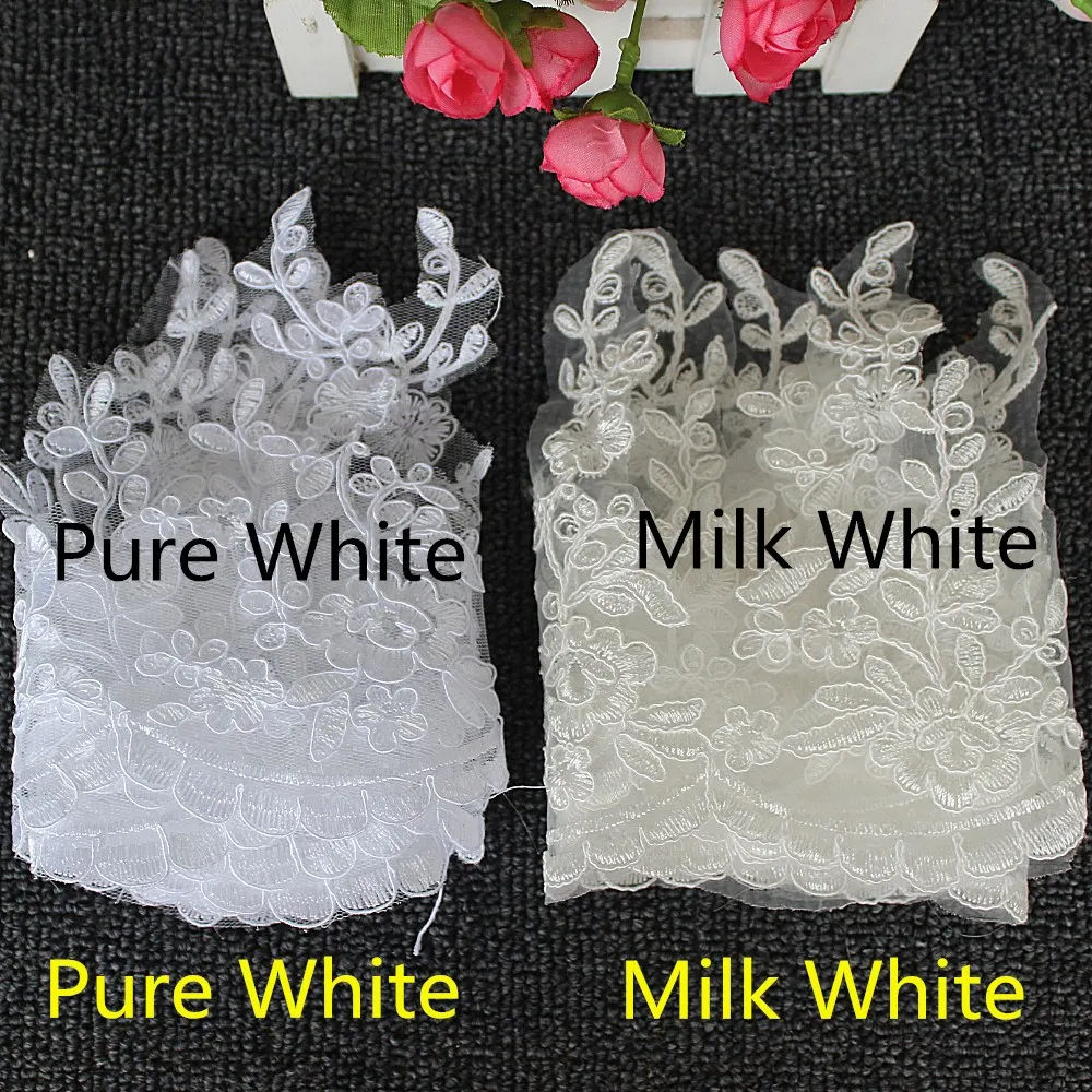 1 Yard White Wedding Lace Fabric Bridal Lace Appliqued Border 3D Flower Sequined Embroidered Fabric Sewing Apparel Trims