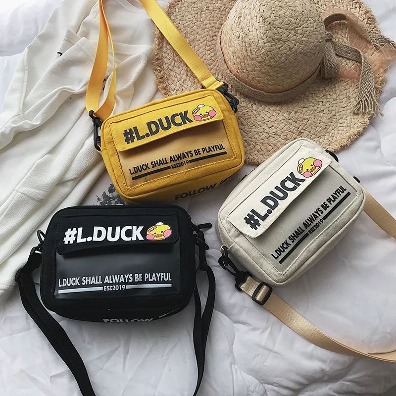 

INS Super Fire Canvas Bag WOMEN'S Messenger Bag 2019 New Style Korean-style Versatile Students Cute Cartoon Shoulder Bag