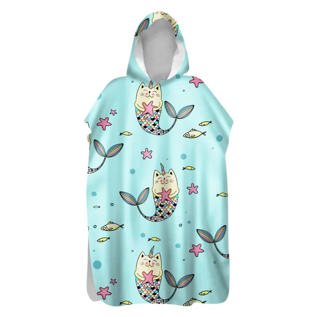 2021 Microfiber Sunscreen Quick-Drying Cartoon Cat Beach Towel Warm Change Bathrobe Swimsuit Ultralight Travel Cloak Surf Poncho 17
