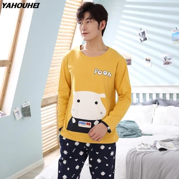 

Cotton Pajama Sets For Men 2019 Autumn Winter Long Sleeve Cartoon Pyjama Suit Male Loungewear Homewear Home Clothes High Quality