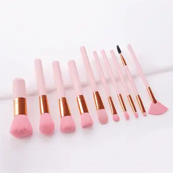 

10 pcs Makeup Brushes Kit Wood Handle Pink Nylon Bristles Synthetic Powder Brush Blush Brush Cosmetics Brush for Girls Women