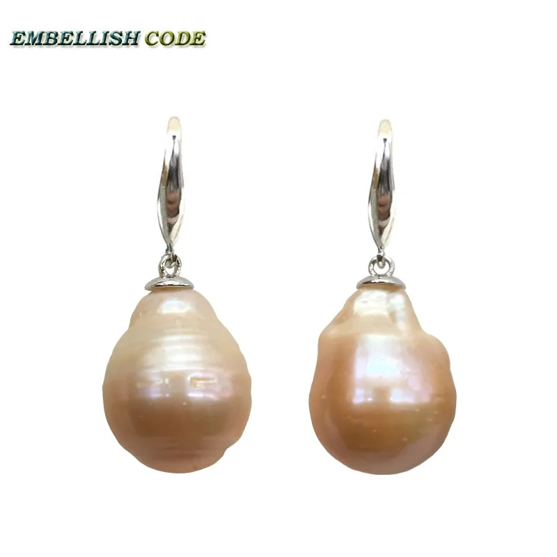 

special baroque pearl style flame ball shape peach pink hook dangle earring natural pearl 925 Sterling silver for lady
