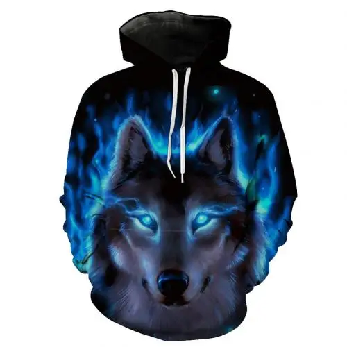 3D Wolf Print Men's Sweatshirts Long Sleeve Hoodies Sports Men Drawstring Hooded Sweatshirt hoodie Autumn winter men's clothing - Цвет: S