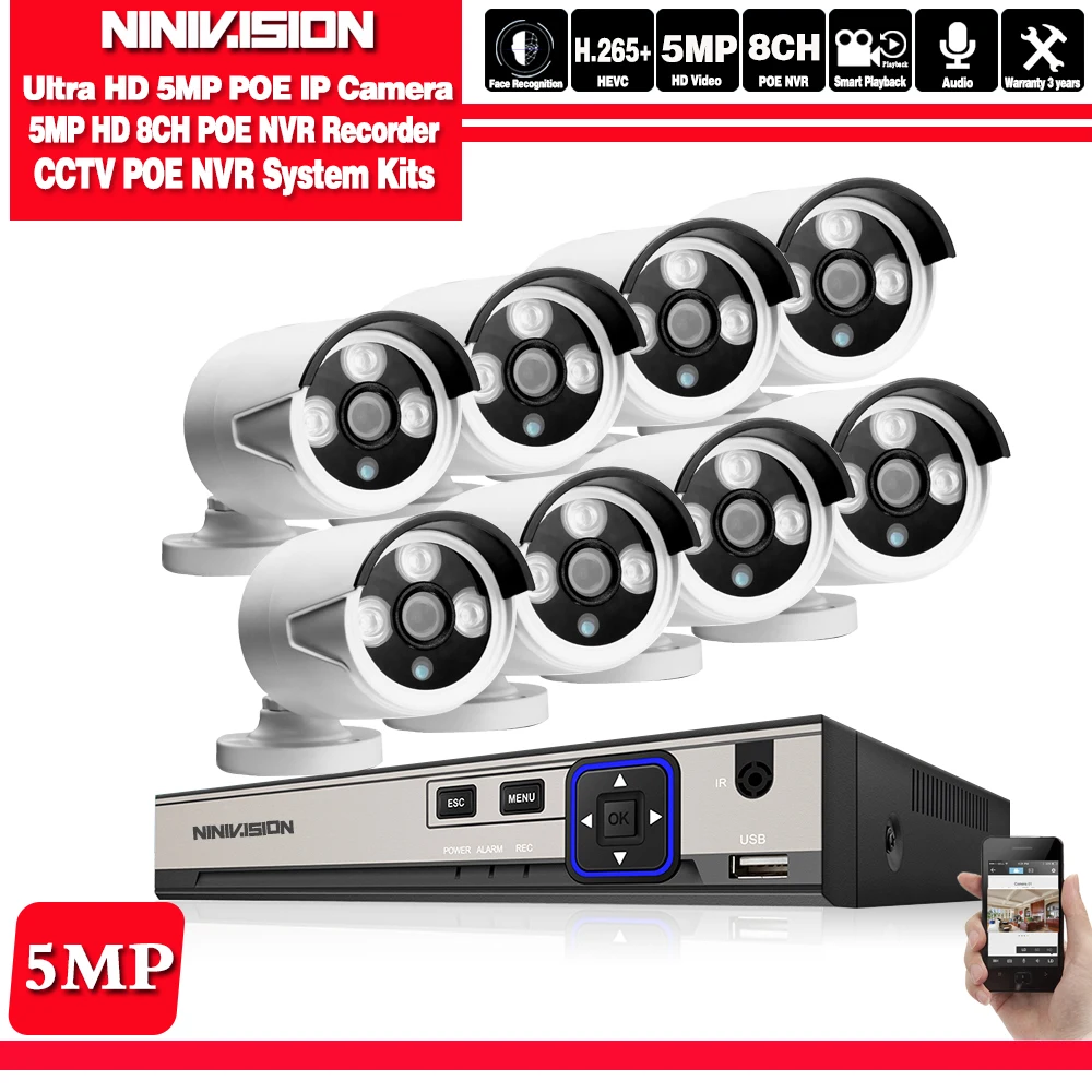 8CH NVR 8pcs camera H.265 8CH 5MP POE аудио запись камера безопасности комплект ip-камера ИК Открытый водонепроницаемый CCTV видео наблюдения NVR комплект - Цвет: 8CH NVR 8pcs camera