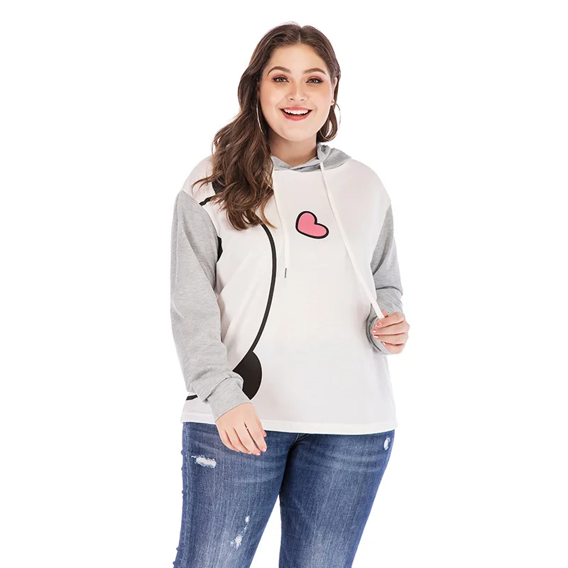 Europe And America Large Size Dress New Style Printed Crew Neck Long Sleeve Pullover Hoody Currently Available Photo Shoot