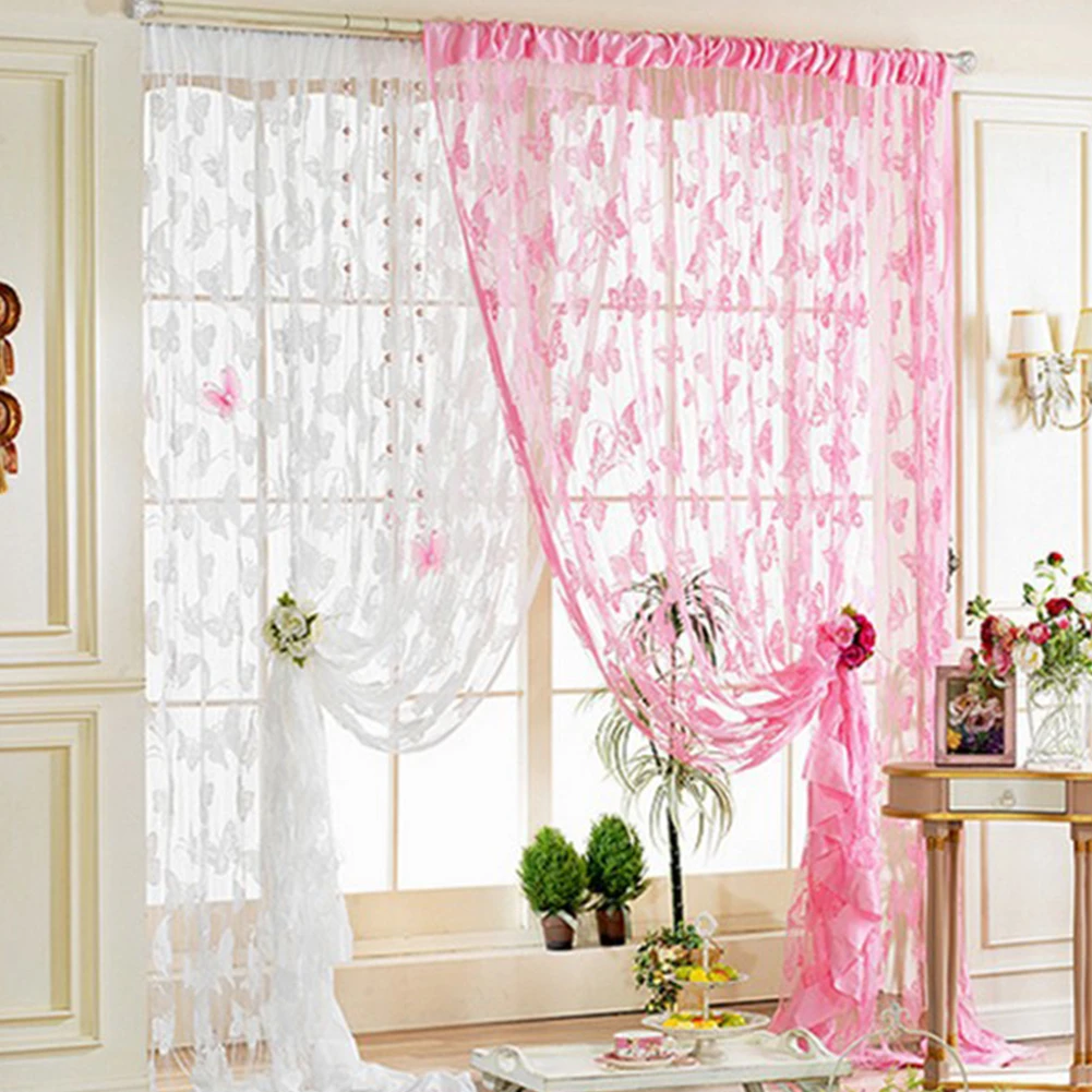 100x200 cm jacquard tirai tulle renda bordir kupu kupu gorden ruang tamu pintu jendela putih cortinas dormitorio kain