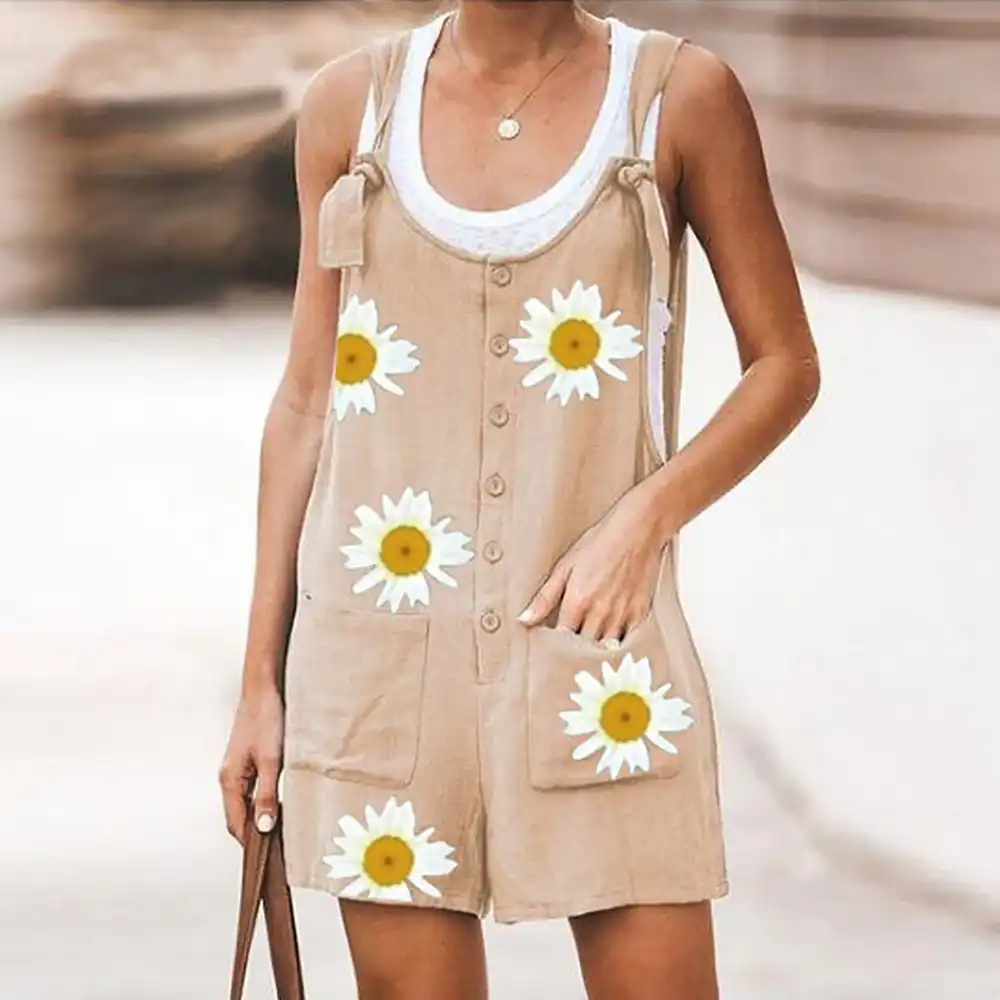 white sunflower overalls