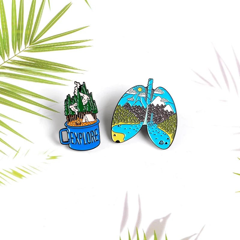 Эмалированные булавки Forest Adventure орган легкие и дикая кемпинговая кружка Броши
