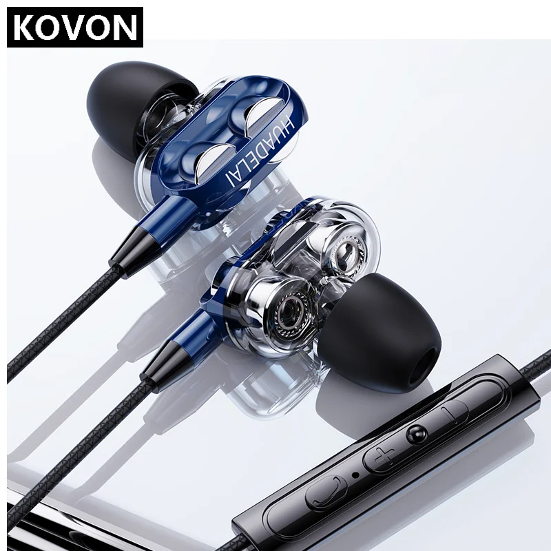 HUADELAI 3.5MM Dual Drive Stereo Wired Earphone In-ear Headset Earbuds Bass Earphones For Sport Gaming with Microphone