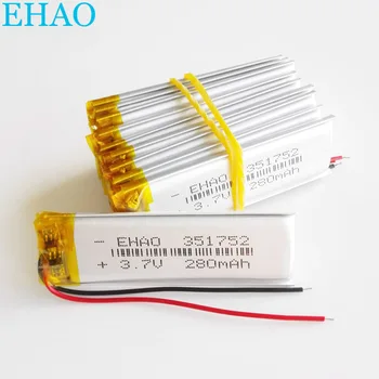 

10 pcs 351752 3.7V 280mAh Lithium Polymer Li-Po Rechargeable Battery For Handheld GPS Navigator Mp3 GPS bluetooth smart watch