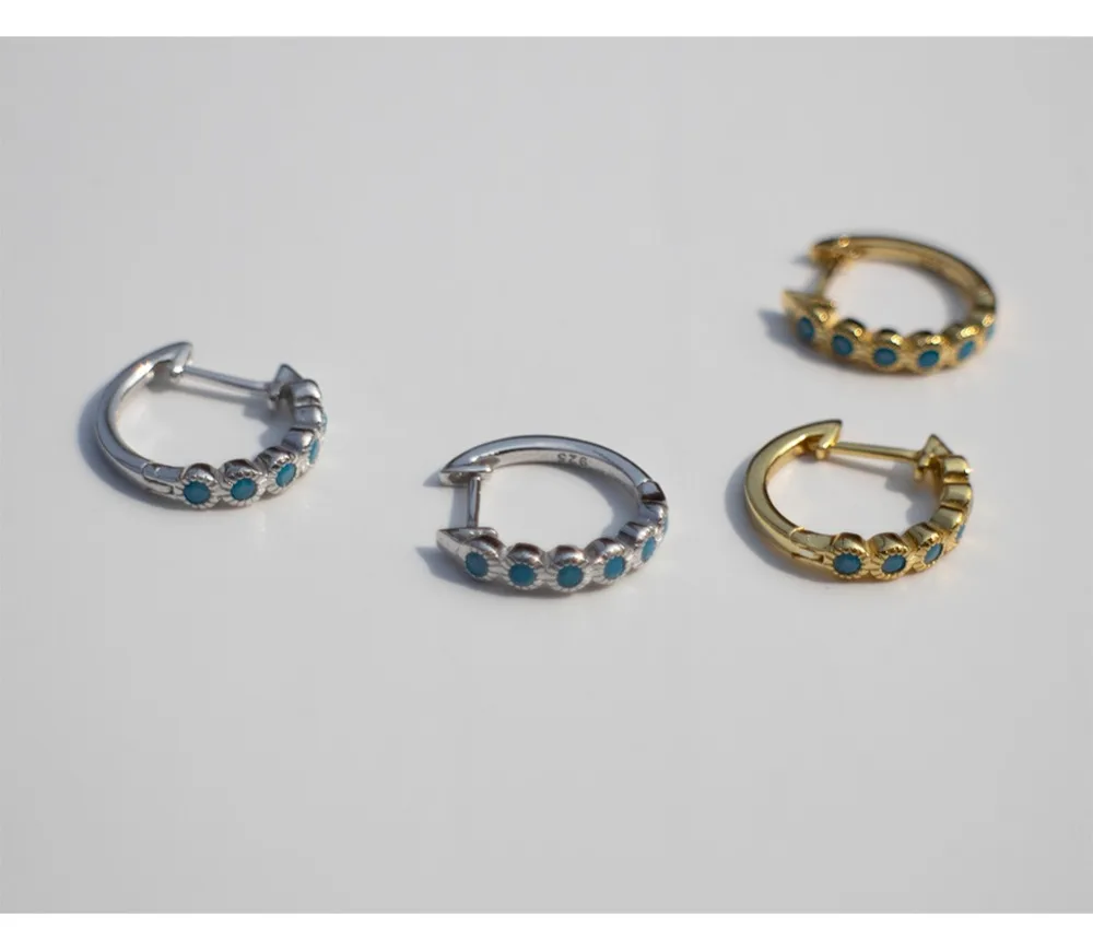 Серьги из стерлингового серебра 925 пробы, модные, белые, синие, циркониевые, круглые, кольцо для ушей, Пряжка для ушей, дикие, простые, трендовые, для мальчиков и девочек, ювелирные изделия для ушей