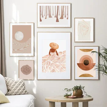 

Abstract Line Girl Geometric Forest Moon Nordic Posters And Print Wall Art Canvas Painting Wall Pictures For Living Room Decor