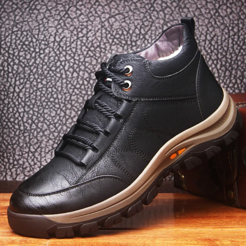 

Nice Winter Boots Men Leather Shoes Warm Plush Cold Winter Mens Ankle Boots Thick Sole Non-slip Snow Botas Cotton Shoes KA2959