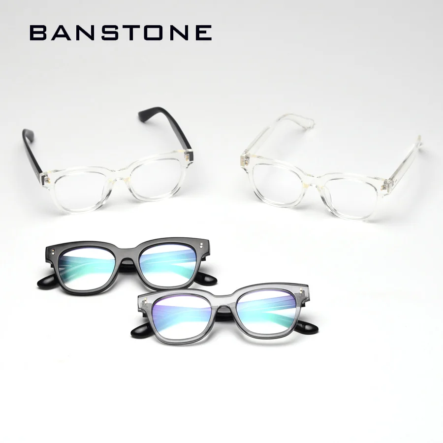 BANSTONE Роскошный бренд дизайнер TR90 квадратные оправы для очков для женщин и мужчин Заклепки прозрачные очки в оправе анти-Blu-ray очки Oculos