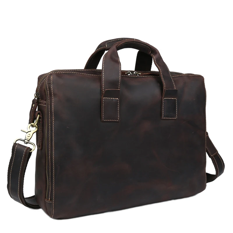 Crazy Horse кожаный портфель мужской офисный ноутбук из натуральной кожи сумка мужская темно-коричневая винтажная Деловая сумка мужская - Цвет: dark brown